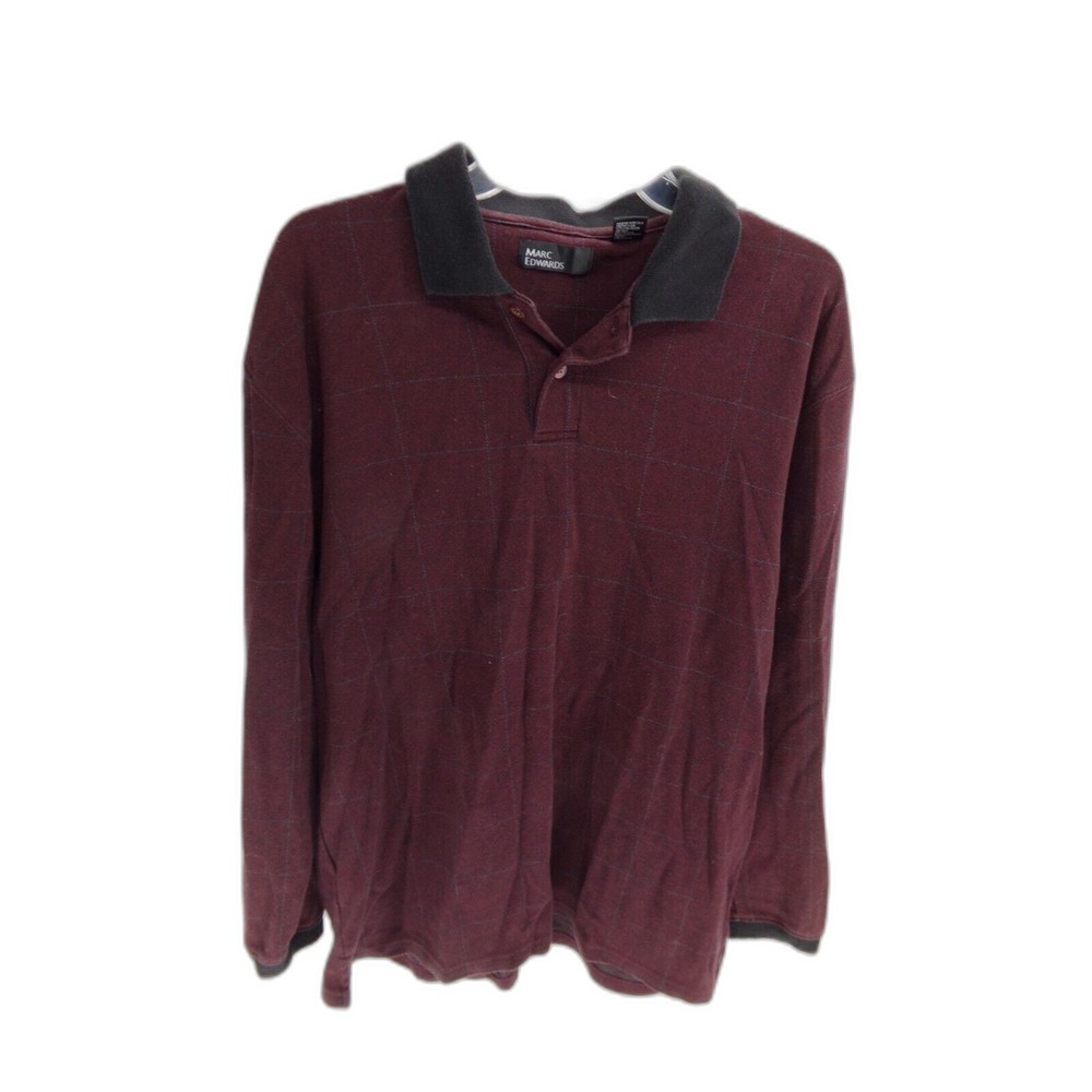 Men's Marc Edwards Casual Long Sleeve Two Button Collar Shirt Size L maroon
